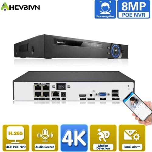 AHCVBIVN H.265 4/8CH POE NVR Security IP Camera Video Surveillance CCTV System P2P 5MP 4K Network Video Recorder Face Detection