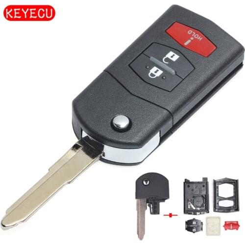 Keyecu Folding Remote Control Key Shell Case Fob 3 Buttons for Mazda 3 6 MX-5 Miata 2006-2015