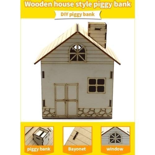 Creative Gift for Child Wooden Paintable DIY Toy Cabinet Money Coin Saving Box Wood Craft Small House Design Piggy Bank Decor