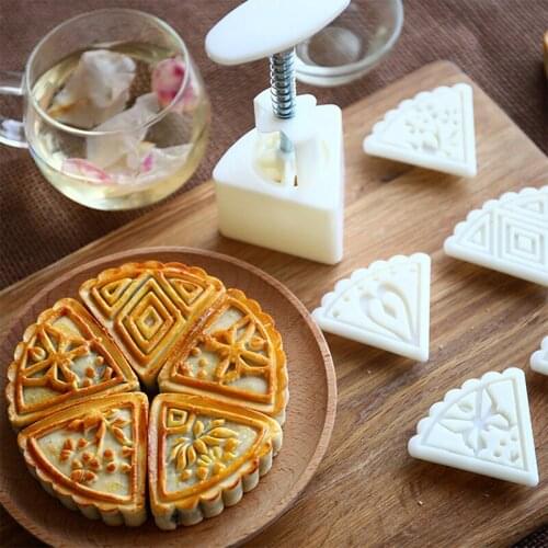 Mooncake Mold Press with 5 Stamps Flower Triangular Shape Decoration Tools for Baking DIY Cookie In Stock