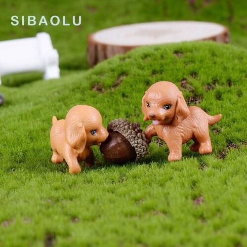 2pc Brown Dog miniature Figurine animals model garden Figurine home decoration accessories Decor fairy PVC craft Bonsai toy