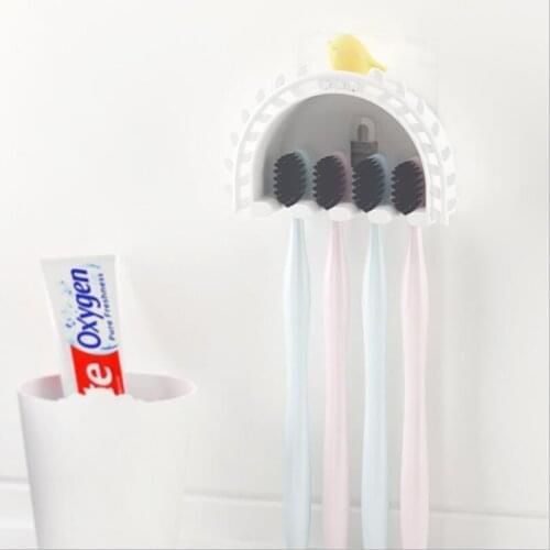 Multifunction Strong Suction Wall Shaped Toothbrush Rack Bathroom Toothbrush Holder Punch-free Bathroom Shelf Toothpaste Holder