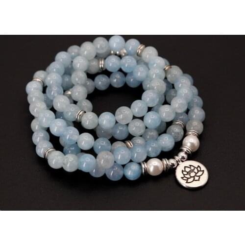 Fashion Women bracelet Natural Stone beads with Lotus OM Buddha Charm Yoga Bracelet 108 mala necklace dropshipping