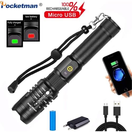 Powerful 60000 lumens flashlight xhp50.2 most powerful flashlight 18650 usb torch xhp50 lantern 18650 hunting lamp hand light
