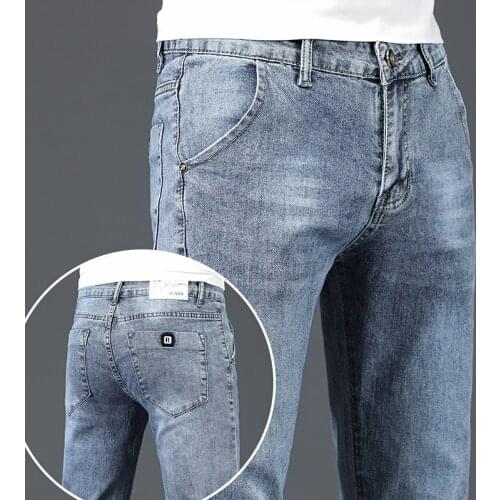 Spring Autumn Men Jeans Casual Fashion Washing Bleached Skinny Blue Elasticity Male Denim Pants Classic Personality