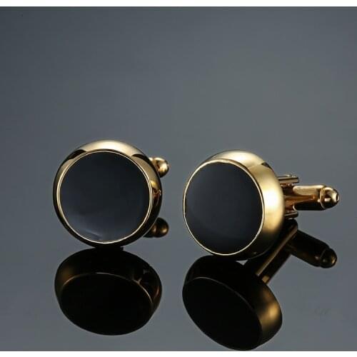 Mens French shirt gold cufflink for mens Brand Classic Black Round Cuff link Wholesale Button Male High Quality