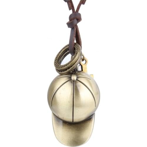 NIUYITID Necklace & Pendants Vintage Metal Alloy Hat Jewelry For Men Women Brown Leather Rope Chain Adjustable Femme Bijoux