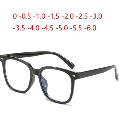 Big Frame Anti Blue Rays Square Minus Lens Diopter Glasses Women Fashion Student Myopes Lunettes 0 -0.5 -1.0 -1.5 -2.0 To -6.0