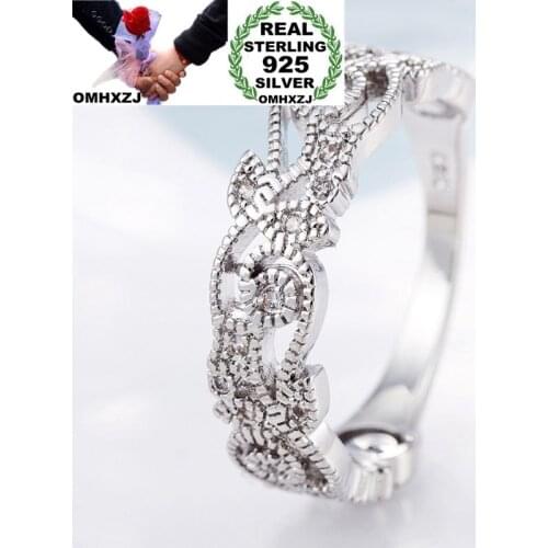 OMHXZJ Wholesale Personality Fashion OL Woman Girl Party Wedding Gift White Vintage Hollow 925 Sterling Silver Ring RN261