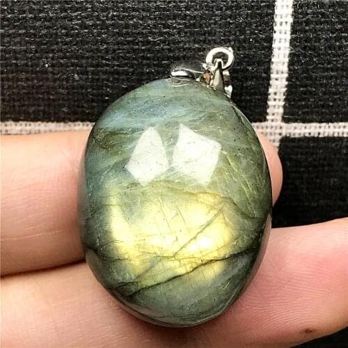 Necklace Pendant Natural Labradorite Jewelry For Woman Man Yellow Light Crystal 28x22x13mm Beads Silver Moonstone Gemstone AAAAA