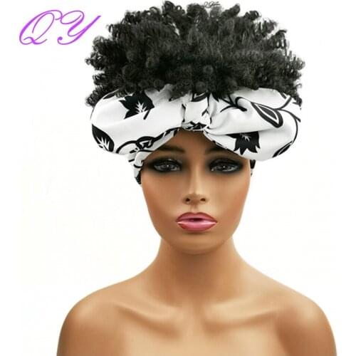 Headband Synthetic Women Wigs Nature Black Short Afro Kinky Curly Wig For Womens Drawstring 2 in 1 High Temperature Hair Wigs