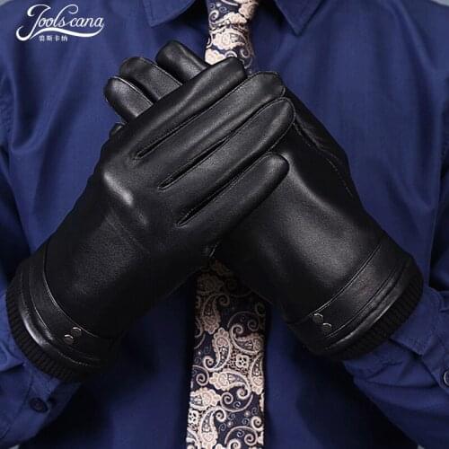 Joolscana men gloves genuine leather winter gloves for men good present top new brand black mittens wool wrist 2018 fashion