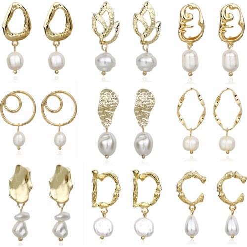 Pearl Drop Earring for Women Geometric Gold Color Metal Earring Statement Jewelry ZA Women Valentines Day Gift Wedding