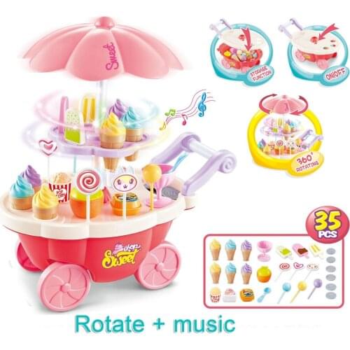1:32 Ice Cream Trolley Pretend Play Toy with Light Music for Kids Learning Skills Interest Development Sets children Xmas Gift