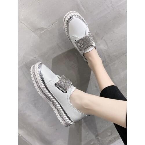 Pumps Womens 2021 New Spring Womens Shoes Versatile Platform Flat Light Diamond Velcro Slip-on Lofter Loafers