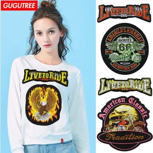 GUGUTREE embroidery patches big bird patches,haulage motor patches, badges patches for jackets