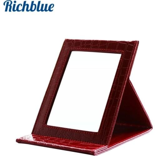 High Grade Decorative Mirror PU Leather Crocodile Pattern Makeup Mirror Cosmetic Portable Folding Bedroom Small Mirror