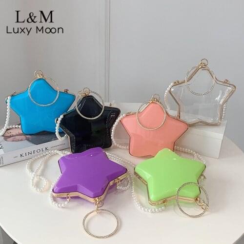 Women Diamond Wedding Evening Clutch Purse Acrylic Luxury Designer Handbag Pearl Chain Shoulder Bag Candy Color Metal Box X612H