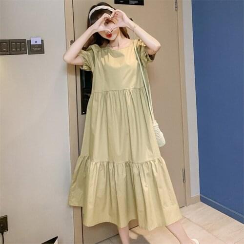 2020 Summer Plus Size Women Cotton Linen Dress Office Lady Elegant Vestido Lantern Sleeve Ruffle Loose Dress Clothing M-6XL 7XL