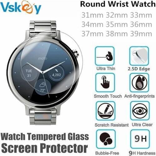 10pcs Smart Round Watch Tempered Glass Screen Protector Diameter 31mm 32mm 33mm 33.5mm 34mm 35mm 36mm Protective Film