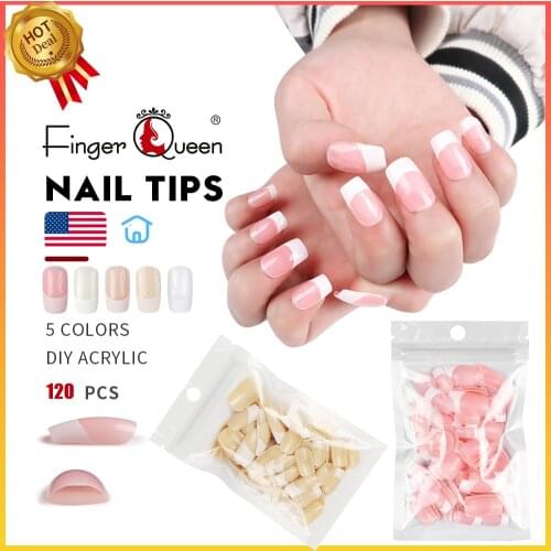 120pcs French Nail Tips Summer-Hot Full Cover Sculpted Clear Short Square Headed Fake Nail