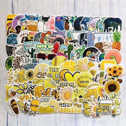 5 Sets=500PCS Yellow Small Fresh Sticker Water Cup Computer Helmet Car Sticker
