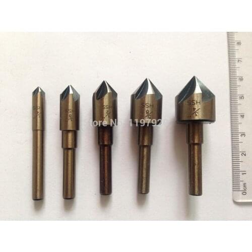 5PCS 3/4 5/8 1/2 3/8 1/4 inch HSS 5 Blade Drill Bit Cutter 82 Head 6mm Drilling Taper Chamfering Device