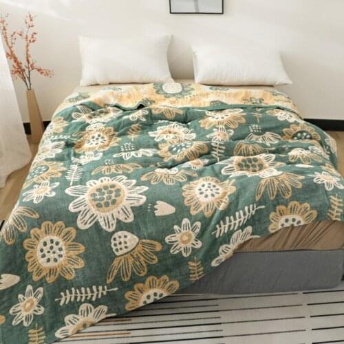 6 Layers Gauze Cotton Sofa Throw Blanket Summer Bedspread Sunflower Style Soft Breathable Quilt Blankets for Beds Car Office Nap