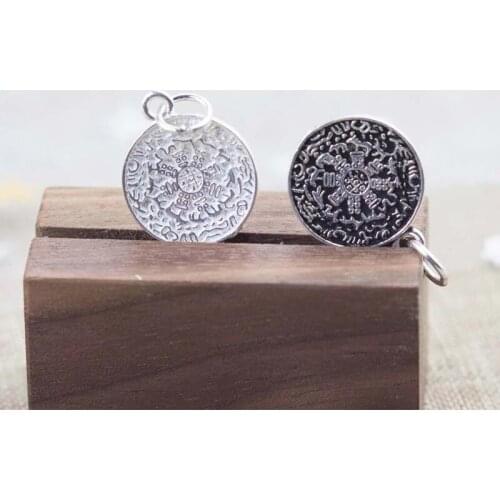 925 Sterling Silver Chinese Blessing Round Medallion Pendants S925 Bracelet Charm DIY Fine Jewelry Making Accessories Women Men