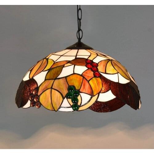 American Creative Tiffany Colored Glass Living Room Restaurant Bar Art Chandelier Brown Grape 40cm Lamp