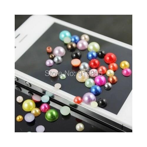Free shipping 1000pcs 3D Mix Color&Size 2 3 4 5 6 8 10mm Half Round Flat Back imitation Pearls Bulk DIY Phone Case DIY Deco