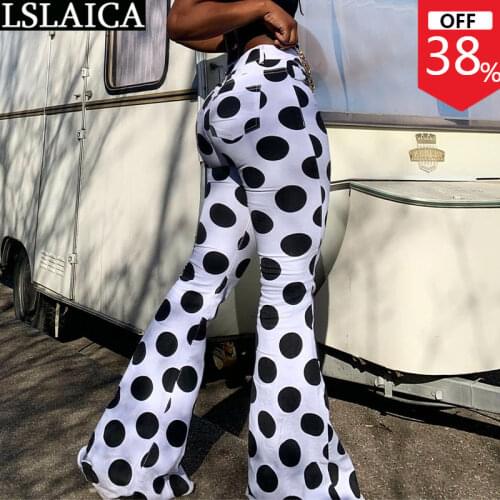 Cheap Wholesale Items for Business Womens Pants High Waist Polka Dot Printed Casual Womens Summer Trousers Fashion Flare Pants