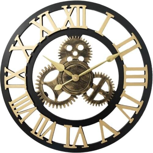 Industrial Style Wooden Mute Hanging Clock American-Style Gear Retro Pocket Watch Living Room Dining Room Decoration Creative