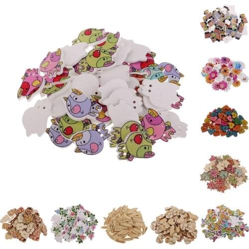 50/100pcs Assorted Shape Wooden Buttons Flatback Crafts Beads for Art Crafts Scrapbooking