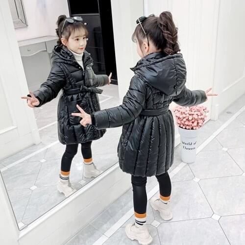 Girls Parkas Winter Warm Coat Childrens Clothing for Girls Hooded Thicken Long Pu Leather Outerwear Kids Fashion Jacket 3-12Yrs