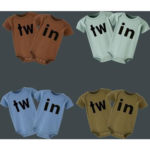 Twins Baby Jumpsuit Newborn Short Sleeve Boy Girl Romper Cute Baby Tw and In Print Romper Boys Girls Twins Baby Ropa