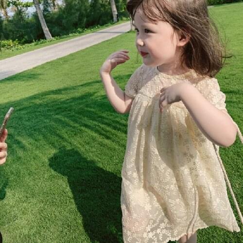 Summer Princess Lace Embroidery Birthday Wedding Party Dress Toddler Girl Puff Sleeves Children Holiday Flower Girls Dress