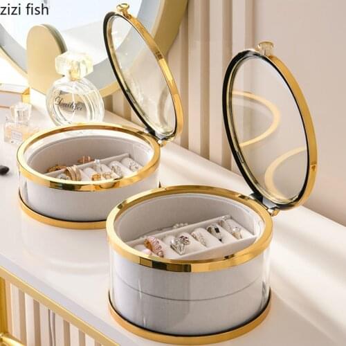 European Exquisite Storage Jars and Lids Glass Cover Can Dressing Table Double Layer Ring Earring Jewelry Box Cosmetic Jar