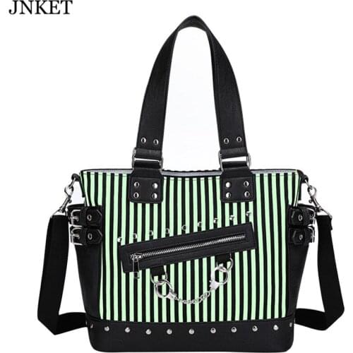 JNKET New Women Canvas Tote Bag Rivet Shoulder Bag Punk Handbag Luminous Sling Bag Crossbody Bag