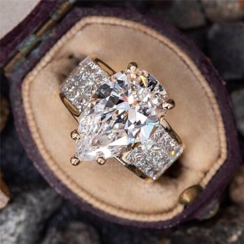 Huitan Gorgeous Crystal Pear Cubic Zirconia Women Rings Noble Wedding Engagement Party Bridal Ring Gold Color Fashion Jewelry