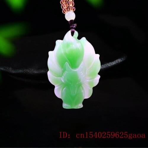 Green Jade Fox Pendant Natural Jewelry Charm Fashion Carved Amulet Chinese Gifts Women Necklace Jadeite for