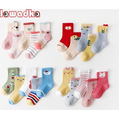 Lawadka 5Pairs/set 2021 New Autumn Winter Children Sock For Girls Boys Striped Print Cotton Soft Kids Girl Boy Socks 0-5Years