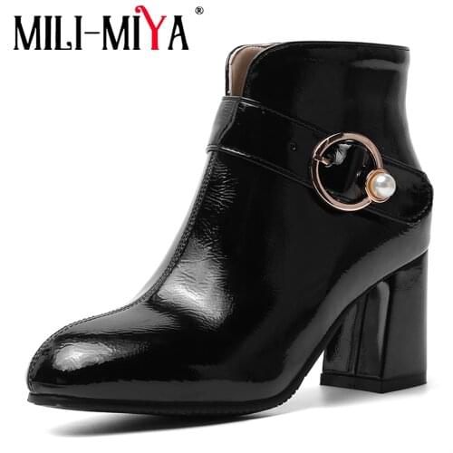 MILI-MIYA Plus Size 34-46 Women Ankle Boots Platform Casual Shoes Women Vintage Buckle Classic Pearl Solid Color Handmade