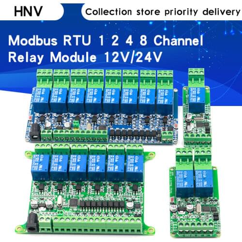 12V/24V Modbus rtu 1 2 4 8 channel Relay Module 485 TTL Communication 1 2 4 8 Channel Input Relay Module