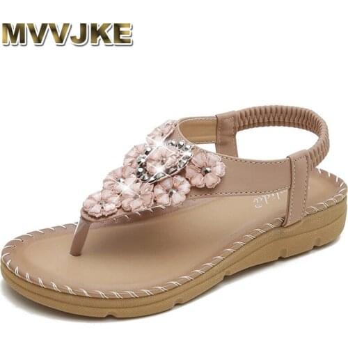 MVVJKE Mr Co 2021 Summer New Style Bohemian Ethnic Thick-soled Sandals Women Beach Sandals Low Top