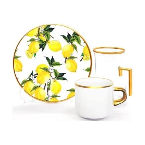 Drop Focus Handled Tea & Coffee Set 18 pieces Lemon White