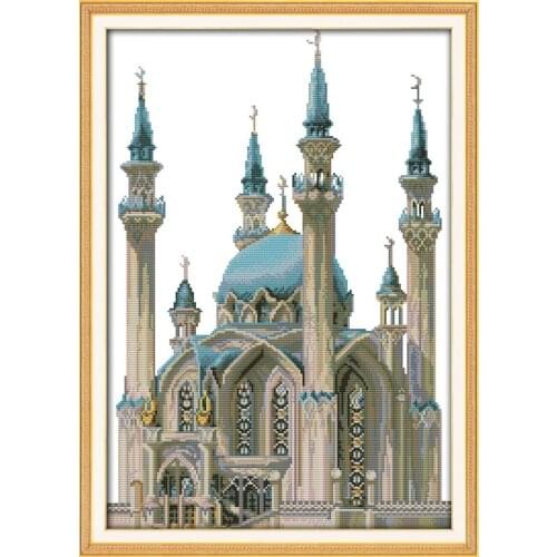 The blue castle (2) cross stitch kit lanscape garden 14ct 11ct count printed canvas stitching embroidery DIY handmade needlework