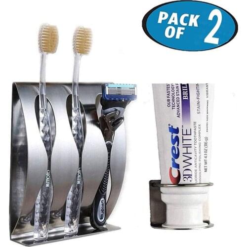 Wall Mount Stainless Steel Toothbrush Holder Punch-free Paste Type Toothbrush Holder Bathroom Hanging Creative Tooth Brush Holde