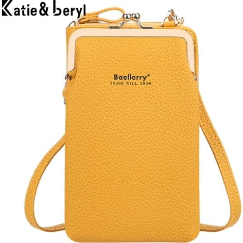 Solid Color Cell Phone Shoulder Bag For Women Small Crossbody Hand Bags Trend Ladies Zipper Lychee Grain Leather Handbags Purse