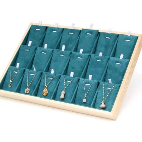 Wood Velvet Jewelry Display Tray Ring Earring Necklace Bracelet Pendant Display Organizer Jewelry Storage Box
